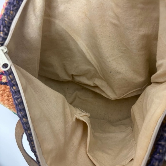 Vintage Straw Multicolor Woven Bag Leather Handle Purse - Picture 9 of 9